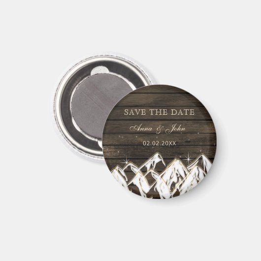 Sperrholz Rustikale Berge Save the Date Magnet (Vorderseite/Rückseite)