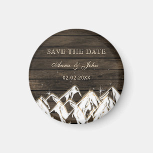 Sperrholz Rustikale Berge Save the Date Magnet