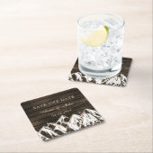 Sperrholz Rustikale Berge Save the Date Rechteckiger Pappuntersetzer (Vor Ort)