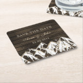 Sperrholz Rustikale Berge Save the Date Rechteckiger Pappuntersetzer (angewinkelt)