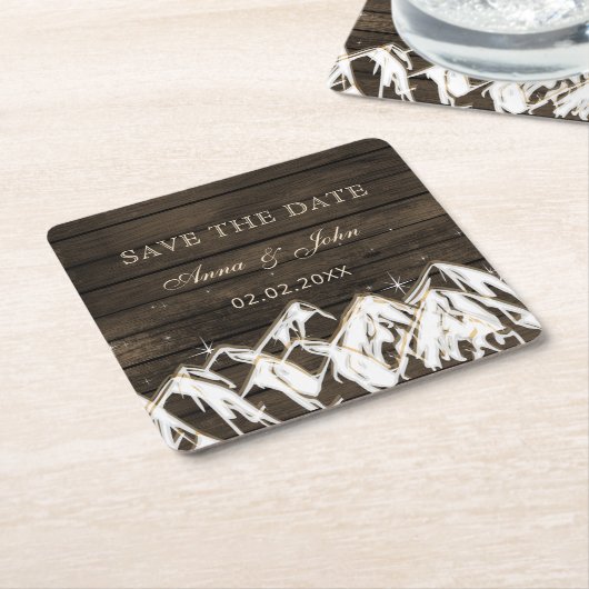 Sperrholz Rustikale Berge Save the Date Rechteckiger Pappuntersetzer (angewinkelt)