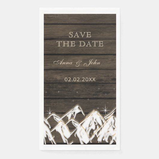 Sperrholz Rustikale Berge Save the Date Serviette (Vorderseite)