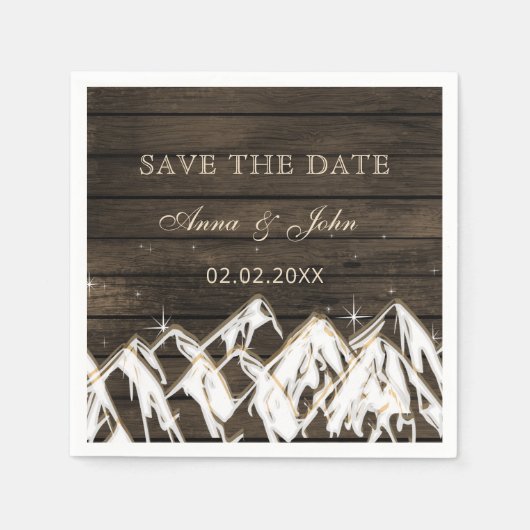 Sperrholz Rustikale Berge Save the Date Serviette (Vorderseite)