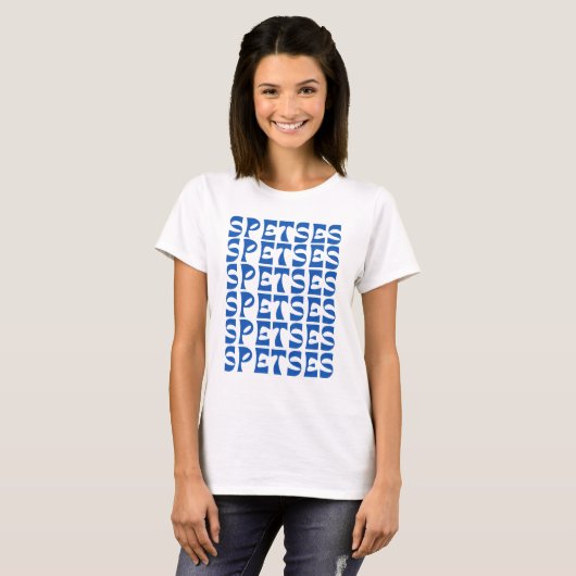 SPETSES Blaues Textmuster T-Shirt (Vorne ganz)