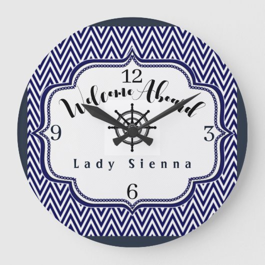 Spezialisieren Sie Navy Blau und Weiß mit dem Schi Große Wanduhr (Vorderseite)