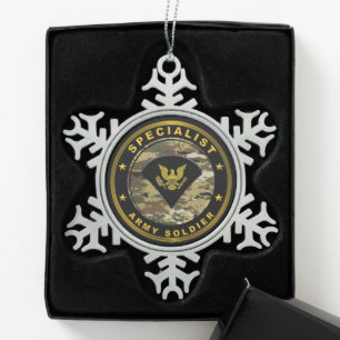 Spezialist für Soldaten der Armee Schneeflocken Zinn-Ornament