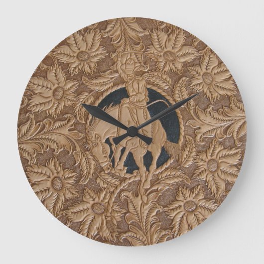 Speziell bearbeitete Lederbilderuhr Große Wanduhr (Vorderseite)