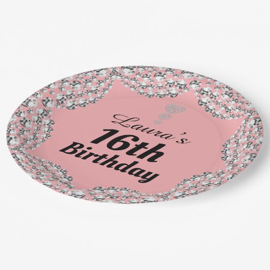 Spezielle 16. oder Party-Teller bearbeiten Pappteller (Schrägansicht)