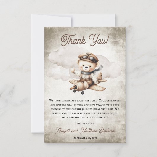 Spezielle Babydusche für Teddy-Bären Dankeskarte (Vorderseite)