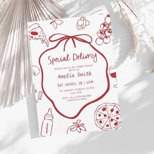 Spezielle Babydusche mit italienischer Pizza Einladung