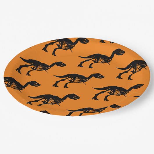 Spezielle Dinosaurier-Skelett-Party-Teller Pappteller (Schrägansicht)