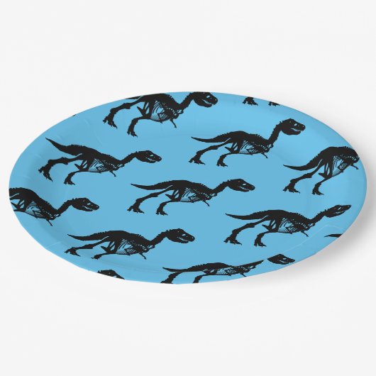 Spezielle Dinosaurier-Skelett-Party-Teller Pappteller (Schrägansicht)