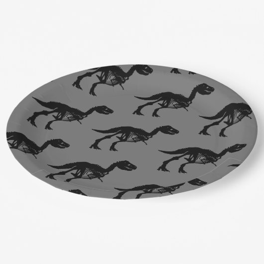Spezielle Dinosaurier-Skelett-Party-Teller Pappteller (Schrägansicht)