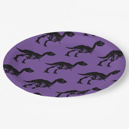 Spezielle Dinosaurier-Skelett-Party-Teller Pappteller (Schrägansicht)