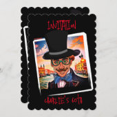 Spezielle Karikatur mit Tophat in Venedig 60. Einladung (Vorne/Hinten)