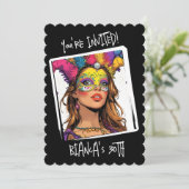 Spezielle Karnevalmaske 30. Geburtstag Einladung (Stehend Vorderseite)