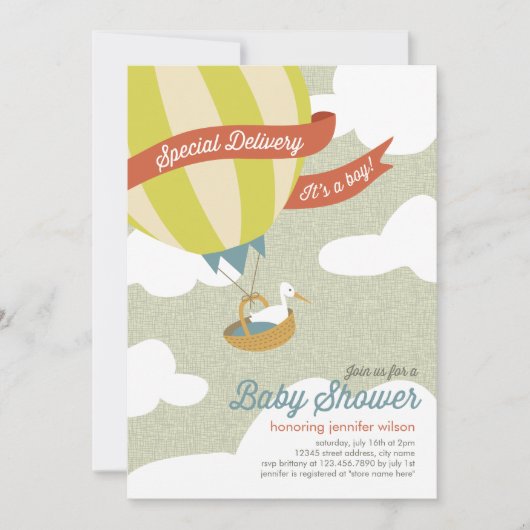 Spezielle Kinderdusche Einladung - Junge (Vorderseite)