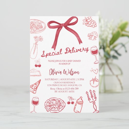 Spezielle Kinderdusche - Pizza Themenparty Einladung (Stehend Vorderseite)