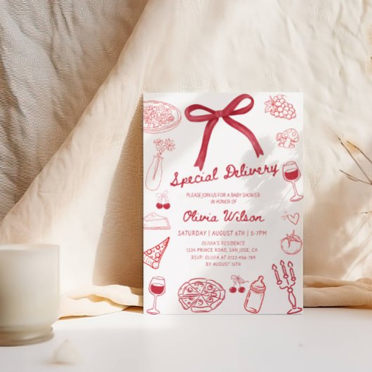 Spezielle Kinderdusche - Pizza Themenparty Einladung