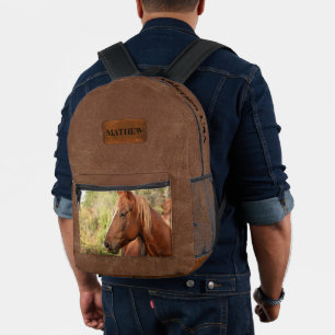 Spezielle Kombination aus braunem Pferd und Leder Bedruckter Rucksack