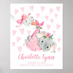 Spezielle Lieferstorch Elephant Baby Birth Stats Poster