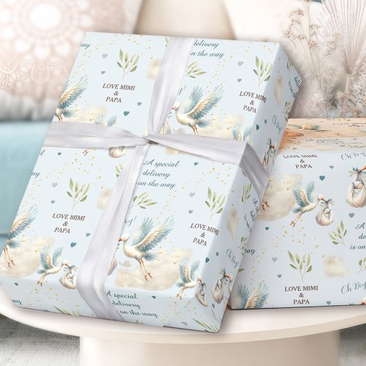 Spezielle Lieferung Blue Stork Neuer Baby Name Tex Geschenkpapier