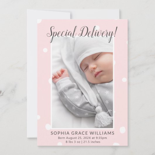 Spezielle Lieferung Niedliches Foto Geburtsankündi Ankündigung (Vorderseite)