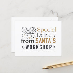 Spezielle Lieferung North Pole Santa's Werkstatt Feiertagspostkarte
