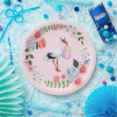 Spezielle Lieferung Stork Floral Baby Dusche Pappteller (Party)
