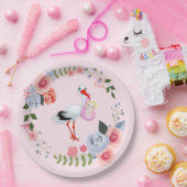 Spezielle Lieferung Stork Floral Baby Dusche Pappteller (Party)