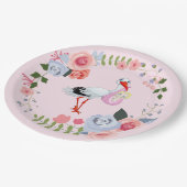 Spezielle Lieferung Stork Floral Baby Dusche Pappteller (Schrägansicht)