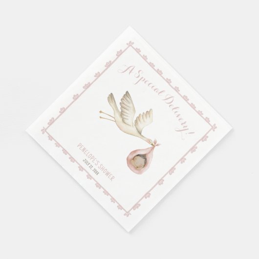 Spezielle Lieferung Stork Pink Baby Girl Babydusch Serviette (Ecke)