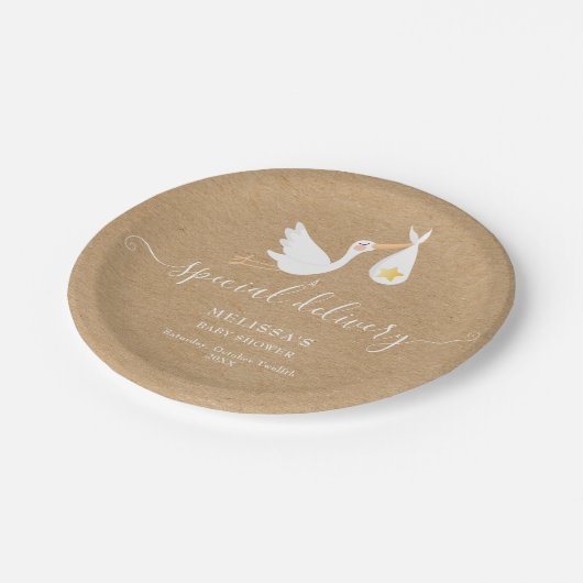 Spezielle Lieferung Stork Star Kinderdusche Rustik Pappteller (Schrägansicht)