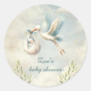 Spezielle Lieferung Vintage Stork Boy Babydusche Runder Aufkleber