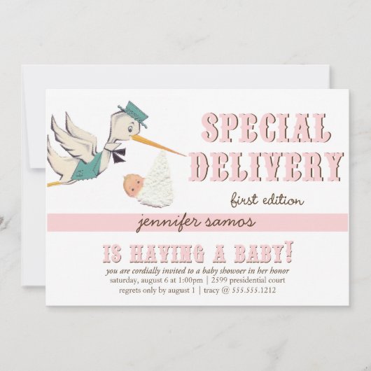 Spezielle Lieferung - Vintager Storch Einladung (Vorderseite)