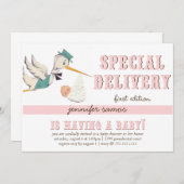 Spezielle Lieferung - Vintager Storch Einladung (Vorne/Hinten)