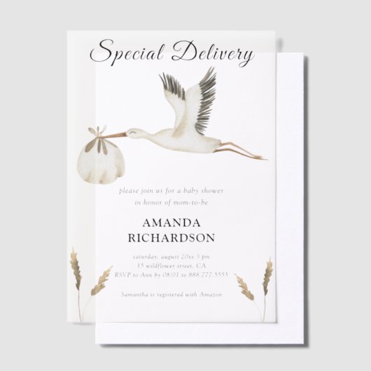Spezielle Lieferung Wasserfarben Stork Baby Dusche Pergament Einladungen (Versetzt)