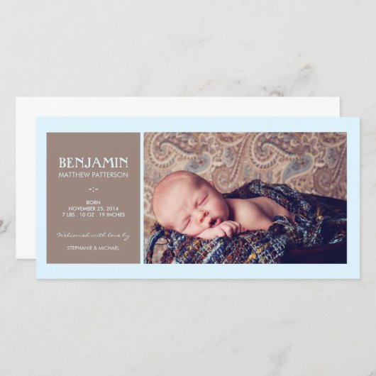 Spezielle Moment Foto Baby Boy Geburtserklärung Ankündigung (Vorne/Hinten)