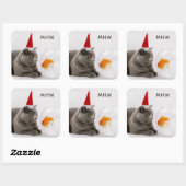 Spezielle Monogramm-Aufkleber für Funny Cat & Fish Quadratischer Aufkleber (Blatt)