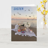 *SPEZIELLE SCHWESTER* GEBURTSTAG STRANDGREETINGS KARTE (Gelbe Blume)