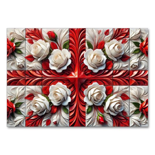 Spezielle Tischkarte mit englischer Rose Design Tischnummer (Rückseite)