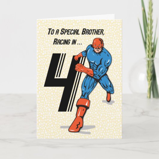 Spezieller Bruder 4. Geburtstag Superheld Karte (Vorderseite)