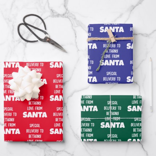 Spezieller Liefername von Santa Red Blue Green Geschenkpapier Set (Vorderseite)