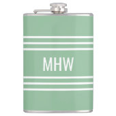 Spezieller Monogramm-Kolben mit Moss Green Stripes Flachmann (Vorderseite)