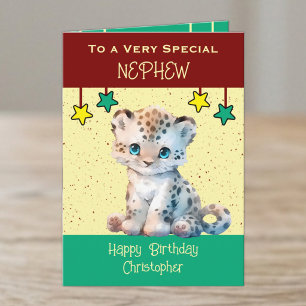Spezieller Neffe Leopard Kinder Burgunder Geburtst Karte