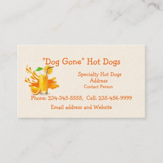 Spezieller Orangensaft oder Lebensmittelkarton Visitenkarte (Vorderseite)