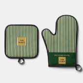 Spezieller Streifen aus Grün und Creme Ofenhandschuh & Topflappen-Set (Vorderseite)