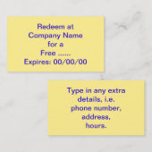 Spezieller Werbeaktion-Kupon für Ihr Geschäft Visitenkarte (Vorne/Hinten)