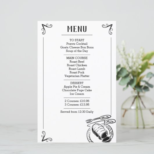 Spezielles Abendmenü mit Bild (Stehend Vorderseite)