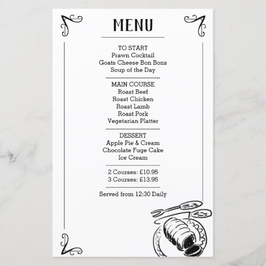 Spezielles Abendmenü mit Bild (Vorderseite)